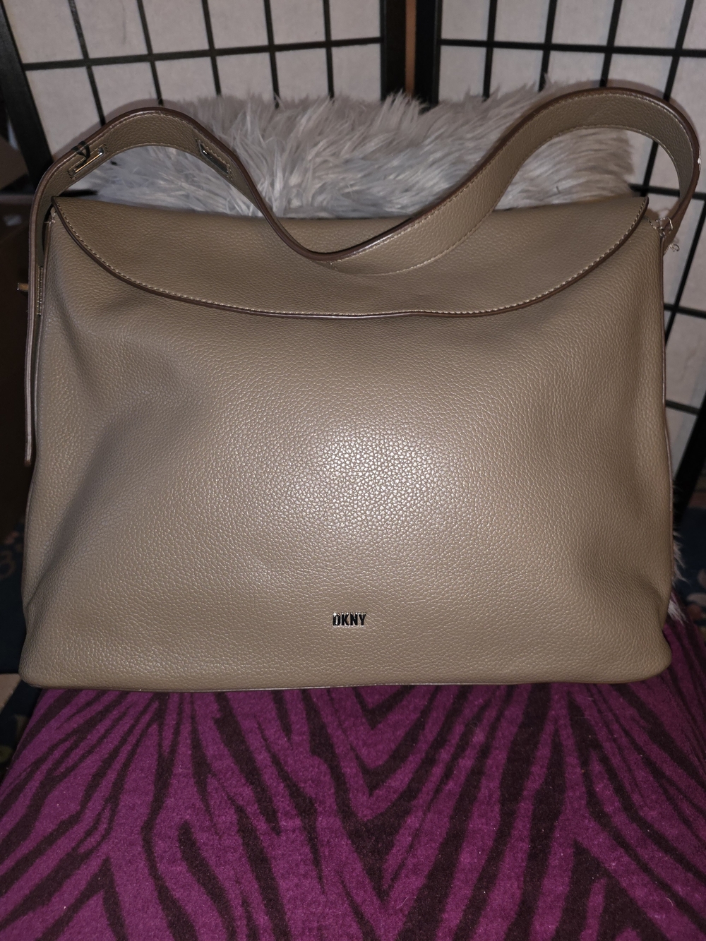 DKNY Taupe Pebbled Leather Shoulder Bag